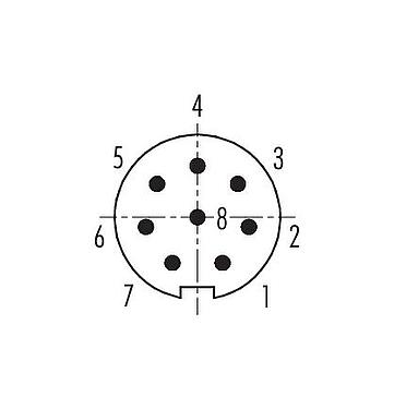 Koskettimien järjestys (plug in -puoli) M9 Kaapelipistoke, Napojen määrä: 8, 3,5-5,0 mm, suojaamaton, juotos, IP67