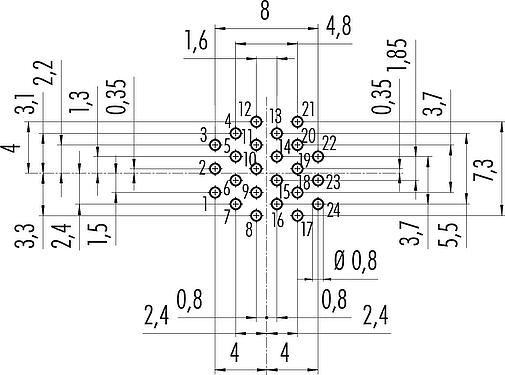 Conductor layout M16 Female panel mount connector, Contacts: 24, unshielded, THT, IP40, M18x0,75, Rear mounting