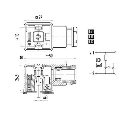 Kábel kialakítás készülék aljzat, : 2+PE, 6,0-8,0 mm, árnyékolatlan, csavaros bilincs, IP40 tömítés nélkül, PG 11, E6 áramkör, LED PNP záróval