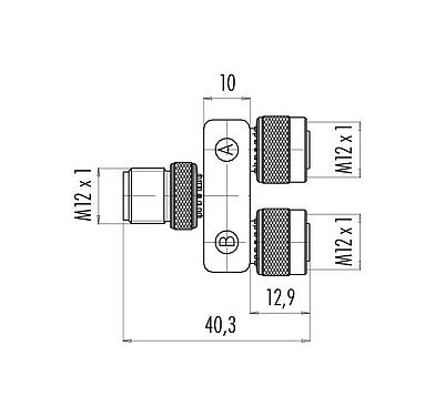 Bản vẽ tỷ lệ 79 5207 00 05 - M12 Bộ chia đôi, nhà phân phối Y, phích cắm M12x1 - 2 ổ cắm M12x1, Số lượng cực : 5/4, không có chống nhiễu, có đầu nối, IP68, UL