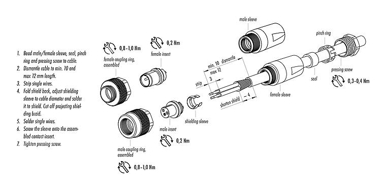 Assembly instructions 99 0426 10 08 - M9 Female cable connector, Contacts: 8, 3.5-5.0 mm, shieldable, solder, IP67