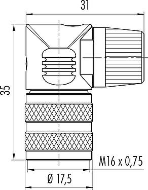 Desenho da escala M16 Tomada angular, Contatos: 24, 6,0-8,0 mm, desprotegido, solda, IP40