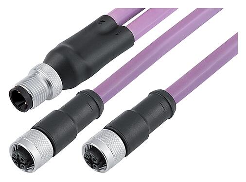Abbildung M12 Kabelsplitter Kabelstecker - 2 Kabeldosen, Polzahl: 2, geschirmt, am Kabel angespritzt, IP67, Profibus, PUR, violett, 2 x 0,25 mm², 1 m