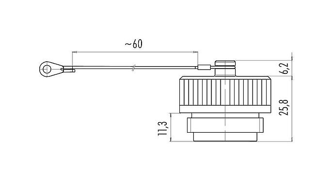 Maßzeichnung Schutzkappe, IP65, für Flanschdose