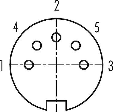 Polbild (Steckseite) M16 Flanschdose, Polzahl: 5 (05-b), ungeschirmt, löten, IP40, M18x0,75, Rückwandmontage