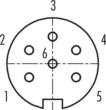 Disposition des contacts (Côté plug-in) M16 Embase femelle, Contacts: 6 (06-a), non blindé, THT, IP40, M18x0,75, Montage mural arrière