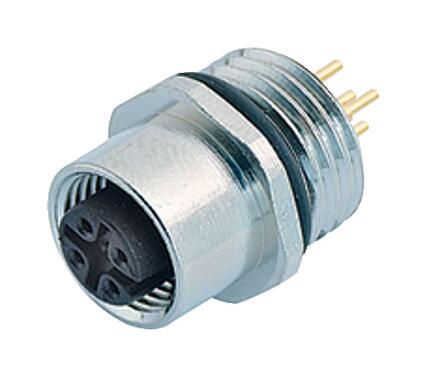 Illustratie M12 Female panel mount connector, aantal polen: 12, onafgeschermd, THT, IP68, UL 2238, PG 9, Frontaansluiting