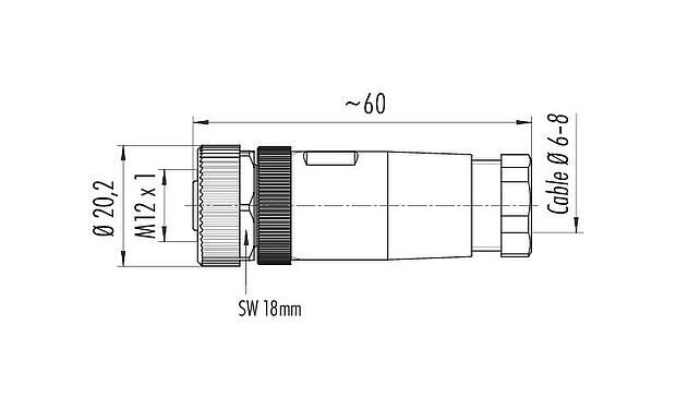 Schaaltekening M12 Kabeldoos, aantal polen: 2+PE, 6,0-8,0 mm, onafgeschermd, schroefklem, IP67, UL 2238