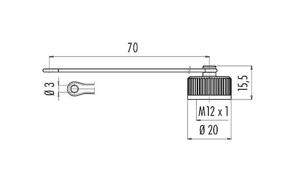 Maßzeichnung Schutzkappe, IP67, mit Halteband
