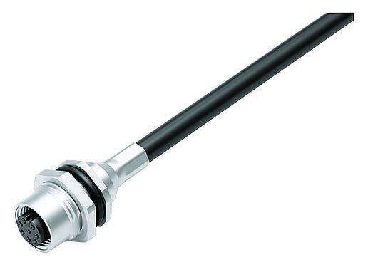 插圖 M12 孔頭法蘭座, : 8, 遮罩, 法蘭座帶電纜, IP68, PG 9, PUR, 8x0.25mm², 後壁安裝, 0.5m