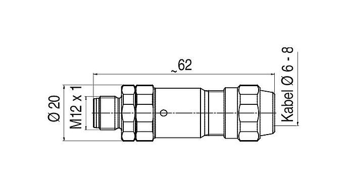 Maßzeichnung M12 Kabelstecker, Polzahl: 4, 3,0-5,5 mm, schirmbar, schraubklemm, IP68/IP69K, UL 2238, Ecolab, Edelstahl, mit Schirmring