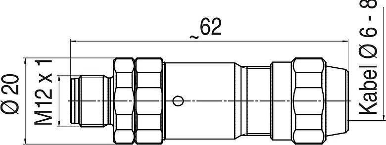 Maßzeichnung M12 Kabelstecker, Polzahl: 4, 3,0-5,5 mm, schirmbar, schraubklemm, IP68/IP69K, UL 2238, Ecolab, Edelstahl, mit Schirmring