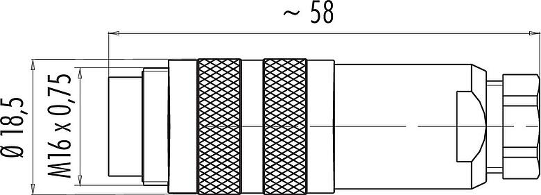 Scale drawing M16 Male cable connector, Contacts: 8 (08-a), 4.0-6.0 mm, shieldable, solder, IP68, UL 2238, AISG compliant