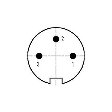 Polbild (Steckseite) 09 0135 72 03 - M16 Winkelstecker, Polzahl: 3 (03-a), 6,0-8,0 mm, ungeschirmt, löten, IP40