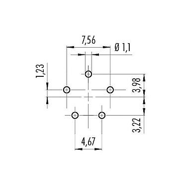Leiterplattenlayout Bajonett Flanschdose, Polzahl: 5, ungeschirmt, THT, IP54 ungesteckt, M13x1,0, Frontmontage