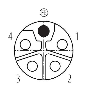 Disposition des contacts (Côté plug-in) M12 Traversée de panneau, Contacts: 4+FE, blindé, enfichable, IP67, UL 2238, M12x1,0, Montage mural arrière
