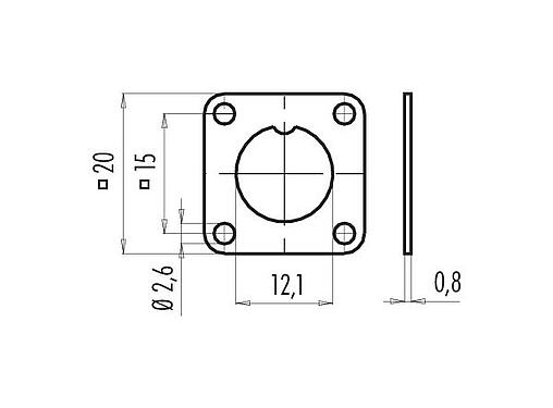 Desenho da escala 08 1124 000 001 - M9 IP67 - Flange quadrada com gaxeta; série 702/712