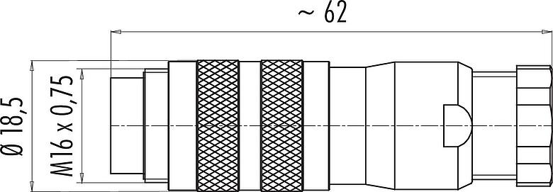 Mittakaavapiirustus M16 Kaapelipistoke, Napojen määrä: 5 (05-a), 6,0-8,0 mm, suojattavissa, juotos, IP67, UL 2238