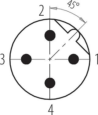 Polbild (Steckseite) M12 Kabelstecker, Polzahl: 4, 6,0-8,0 mm, ungeschirmt, schraubklemm, IP67, UL 2238