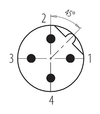 Polbild (Steckseite) M12 Kabelstecker, Polzahl: 4, 4,0-6,0 mm, ungeschirmt, schraubklemm, IP67, UL 2238