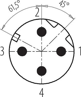 联系安排 (外掛程式側) M12 针头法兰座, 极数: 4, 可接屏蔽, SMT, IP67, M14x1.0, 後壁安裝