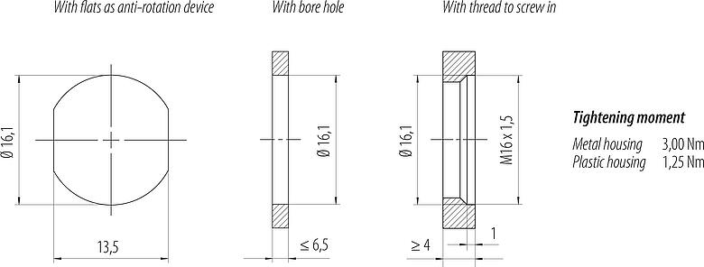 Lắp ráp mẫu M12 Phích cắm gắn bảng, Số lượng cực : 5, không có chống nhiễu, dây đơn, IP68, UL 2238, M16x1,5, Chốt trung tâm