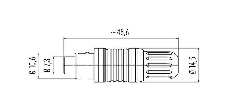 Disegno in scala Spingere Tirare Connettore cavo maschio, Numero poli: 7, 3,5-5,0 mm, schermabile, saldare, IP67