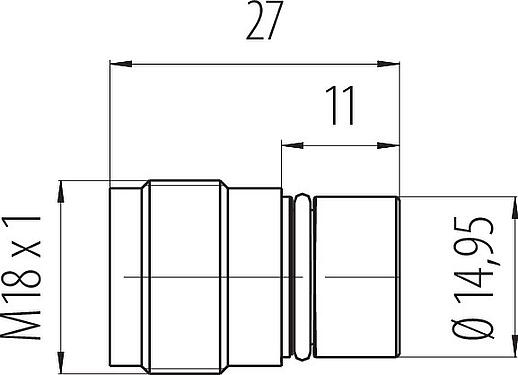Maßzeichnung M18 Einbaustecker, Polzahl: 4, ungeschirmt, löten, IP67