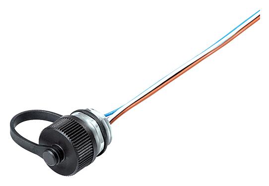 Ilustrace M12 Přírubová zátka, : 5, nestíněný, Splétané vodiče, IP68/IP69K, M16x1,5, Přední montáž, pro venkovní použití, UV-Beständig