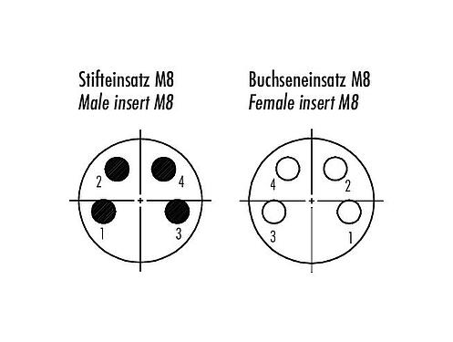Polbild (Steckseite) M8 Schaltschrankdurchführung, Polzahl: 4, geschirmt, steckbar, IP67, M8x1,0, Rückwandmontage