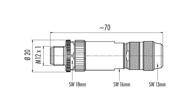比例图 99 1527 814 04 - M12 直头针头电缆连接器, 极数: 4, 5.0-8.0mm, 可接屏蔽, 笼式弹簧, IP67