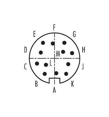 Polbild (Steckseite) 99 2029 02 12 - M16 Kabelstecker, Polzahl: 12 (12-a), 6,0-8,0 mm, schirmbar, löten, IP40