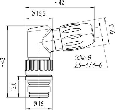 Schaaltekening Snap-In Female haakse connector, aantal polen: 3, 4,0-6,0 mm, onafgeschermd, soldeer, IP67