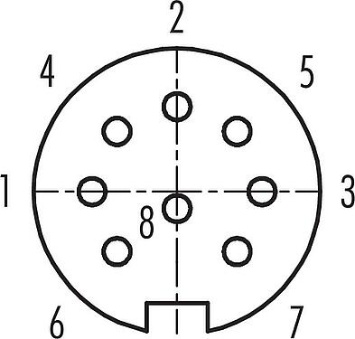 Contact arrangement (Plug-in side) Bayonet Female panel mount connector, Contacts: 8, unshielded, solder, IP40, M18x0,75, Front mounting