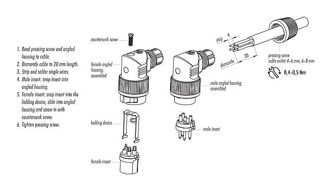 Assembly instructions 99 0653 70 14 - Bayonet Male angled connector, Contacts: 14, 4.0-6.0 mm, unshielded, solder, IP40
