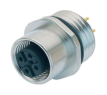 Illustration M12 Female panel mount connector, Contacts: 5, unshielded, THT, IP68, UL 2238, PG 9, Front mounting