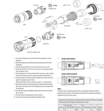Instrucción de montaje Bayoneta Conector de cable hembra, Número de contactos: 6 (3+PE+2), 7,0-14,0 mm, sin blindaje, tornillo extraíble, IP67 enchufado y bloqueado, UL 2237