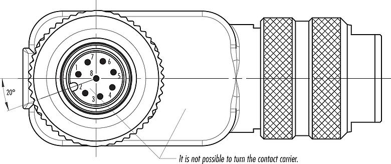 Contact arrangement (Plug-in side) M12 Male angled connector, Contacts: 8, 6.0-8.0 mm, shieldable, screw clamp, IP67, UL 2238, with shielding ring