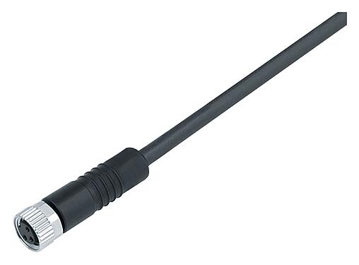 Illustration M8 Female cable connector, Contacts: 4, unshielded, moulded on the cable, IP67/IP69K, UL 2238, PUR, black, 4 x 0.34 mm², 2 m