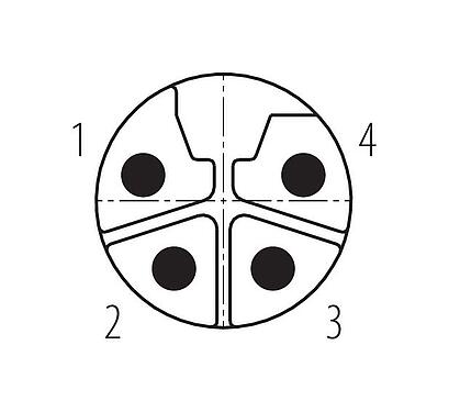 Disposition des contacts (Côté plug-in) M12 Connecteur mâle coudé, Contacts: 4, 8,0-13,0 mm, non blindé, pince à visser, IP67, UL 2238, M12x1,0, pour l'alimentation électrique