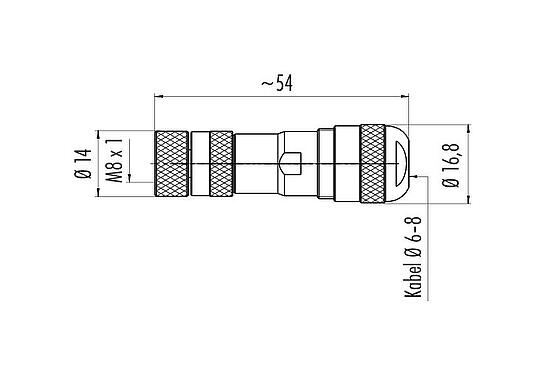 Maßzeichnung M8 Kabeldose, Polzahl: 3, 6,0-8,0 mm, schirmbar, schraubklemm, IP67, UL 2238, mit Schirmring