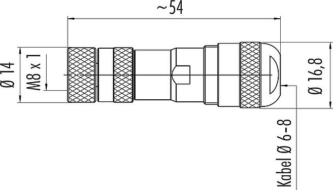 Maßzeichnung M8 Kabeldose, Polzahl: 4, 6,0-8,0 mm, schirmbar, schraubklemm, IP67, UL 2238, mit Schirmring