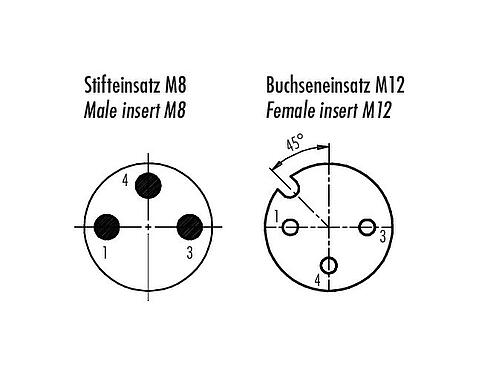 Polbild (Steckseite) M12/M8 Adapter, Polzahl: 3, ungeschirmt, steckbar, IP67