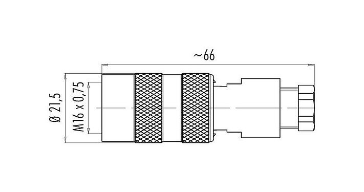 Maßzeichnung M16 Kabeldose, Polzahl: 5 (05-b), 6,0-8,0 mm, ungeschirmt, löten, IP67
