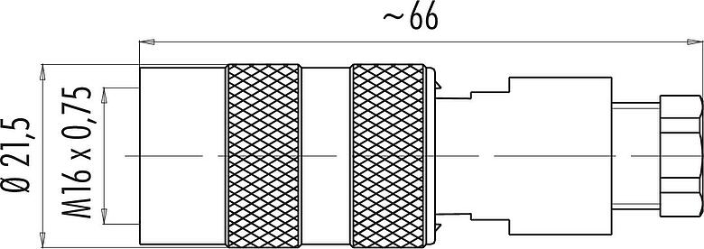 Desenho da escala M16 Tomada de cabo, Contatos: 5 (05-a), 4,0-6,0 mm, desprotegido, solda, IP67
