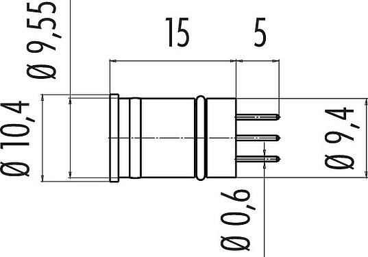 Dessin coté M12 Encastrable mâle, Contacts: 4, non blindé, THT, IP67