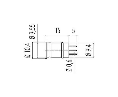 Disegno in scala M12 Connettore maschio a pannello, Numero poli: 4, non schermato, THT, IP67