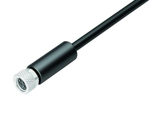 Illustration M8 Female cable connector, Contacts: 4, shielded, moulded on the cable, IP67/IP69K, M8x1.0, PUR, black, 4 x 0.34 mm², 2 m