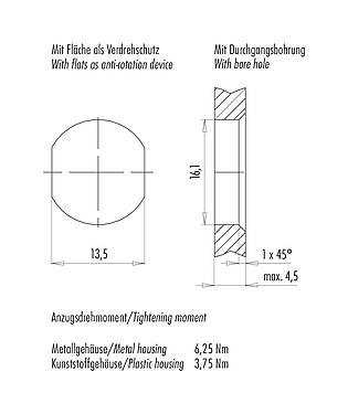 Monteringsanvisningar/panelurtag 09 5286 00 08 - M12 Bussning för kontrollskåp, antal poler: 8, skärmad, stickbar, IP67, UL