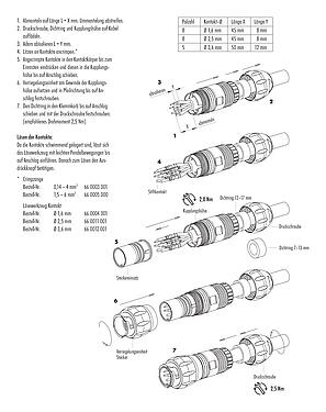 Montageanleitung Bajonett Kabelstecker, Polzahl: 4+3+PE, 7,0-17,0 mm, ungeschirmt, crimpen (Crimpkontakte müssen separat bestellt werden), IP68/IP69K, UL 2238, VDE, UV-Beständig